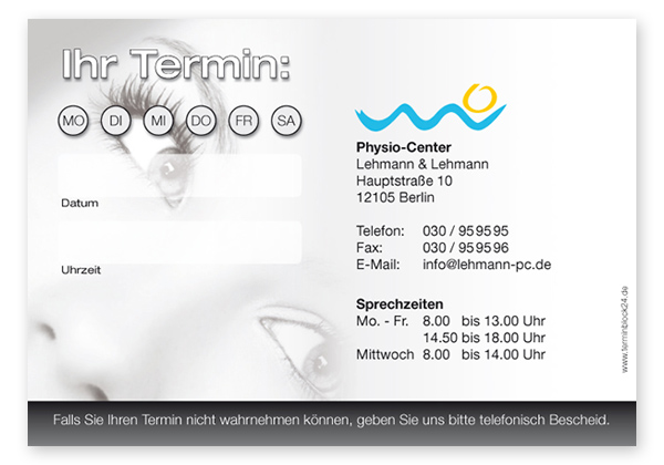 Terminzettel "Augenblick" - 1 Termin mit Wochentagen - 1214010121