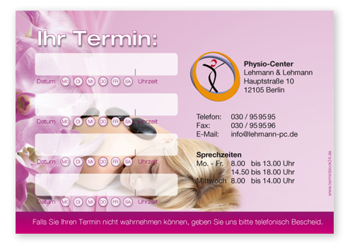 Terminzettel "hotstone" - 4 Termine mit Wochentagen - 1214010433