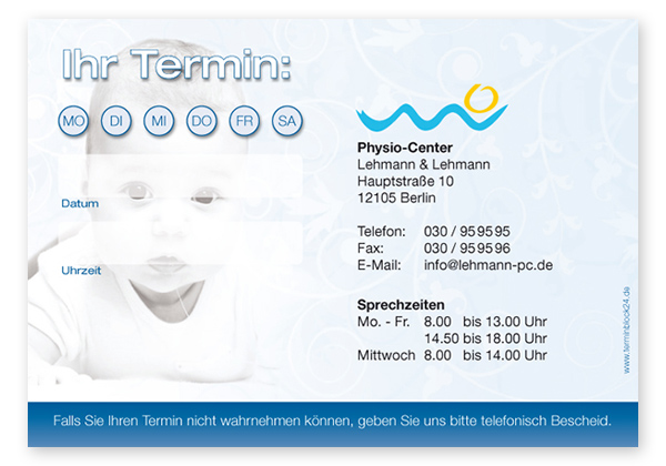 Terminzettel "Baby Smiley" - 1 Termin mit Wochentagen - 1214010119