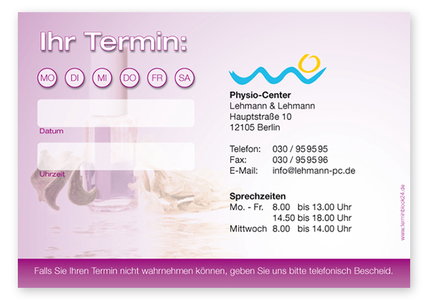 Terminzettel "nail design" - 1 Temin mit Wochentagen - 1214010109