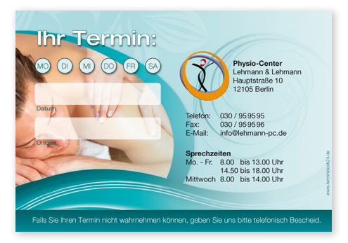 Terminzettel "Wellnesstraum" - 1 Termin mit Wochentagen - 1214010131