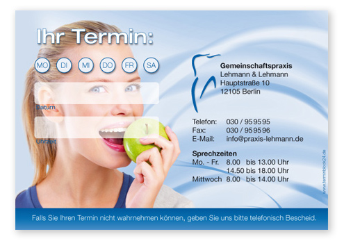 Terminzettel "gesundes Lächeln" - 1 Termin mit Wochentagen - 1214010144