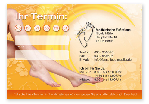 Terminzettel "happy feet" - 1 Termin mit Wochentagen - 1214010134