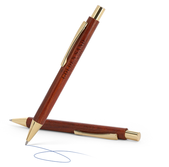 Holzkugelschreiber mit goldenen Akzenten - 1320010109