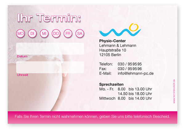 Terminzettel "Babyglück" - 1 Termin mit Wochentagen - 1214010118