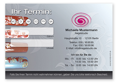 Terminzettel "creative Nail Art" - 1 Termin mit Wochentagen - 1214010148
