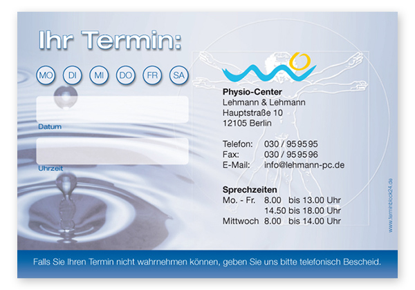 Terminzettel "Körperfrische" - 1 Termin mit Wochentagen - 1214010117