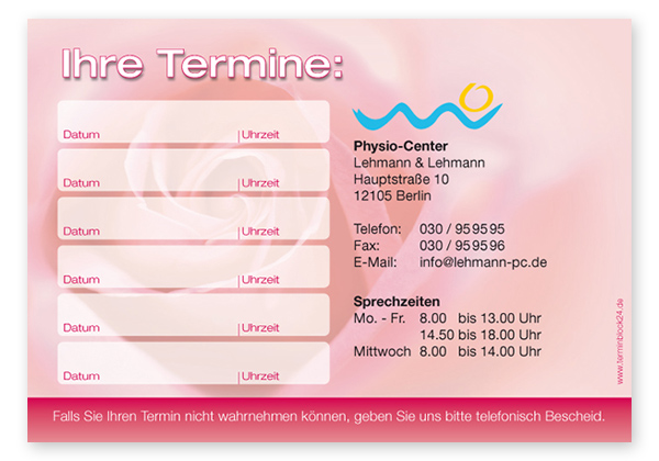 Terminzettel "zarte Rose" - 6 Termine - 1214010604