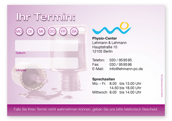 Terminzettel "bright color" - 1 Termin mit Wochentagen - 1214010110