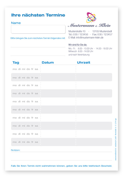 Terminzettel Maxi "Classic White" mit 10 Terminfeldern - 1224011004