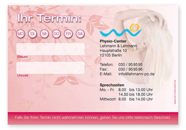 Terminzettel "Entspannung pur" - 1 Termin mit Wochentagen - 1214010107