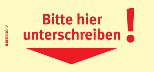 BIZSTIX® Business Haftnotizen "Bitte hier unterschreiben!" (Pfeil nach unten) - 1301010101