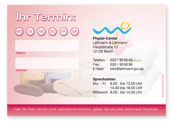 Terminzettel "Zeit zum Entspannen" - 1 Termin mit Wochentagen - 1214010102