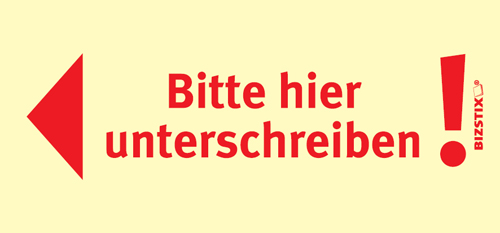 BIZSTIX® Business Haftnotizen "Bitte hier unterschreiben!" (Pfeil nach links)" - 1301010143