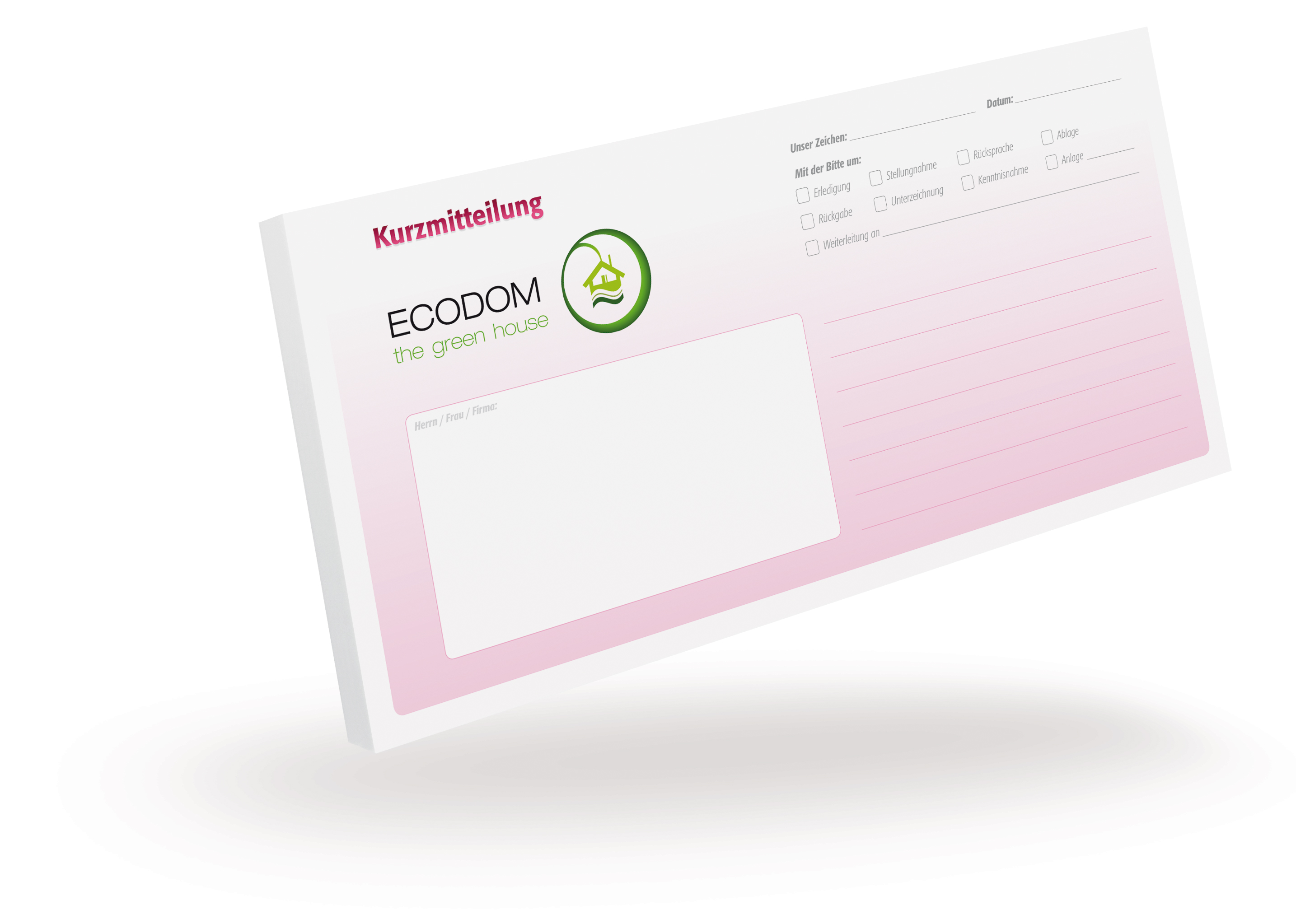 Kurzmitteilungsblock DIN Lang - pink - - 1304010205