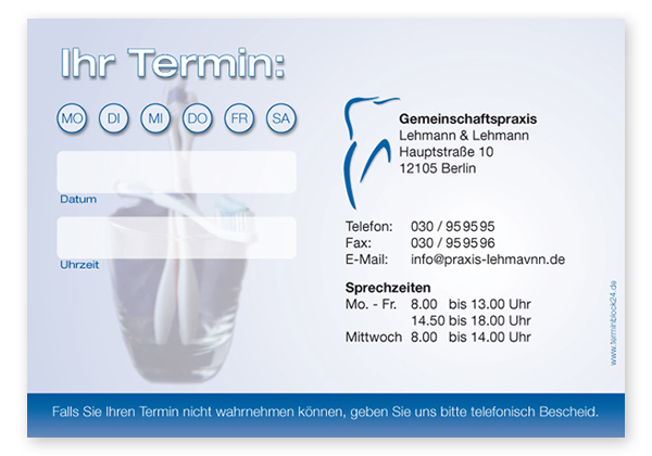 Terminzettel "teeth" - 1 Termin mit Wochentagen - 1214010127