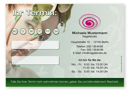 Terminzettel "exotic Beauty" - 1 Termin mit Wochentagen - 1214010151