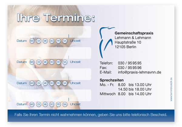 Terminzettel "gesundes Kind" - 4 Termine mit Wochentagen - 1214010423