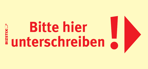 BIZSTIX® Business Haftnotizen "Bitte hier unterschreiben!" (Pfeil nach rechts)" - 1301010148