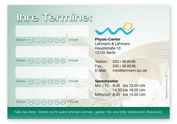 Terminzettel "Wellness Dreams" - 4 Termine mit Wochentagen - 1214010405