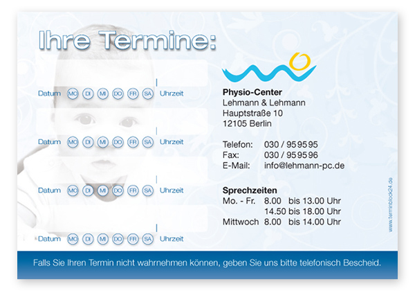 Terminzettel "Baby Smiley" - 4 Termine mit Wochentagen - 1214010419