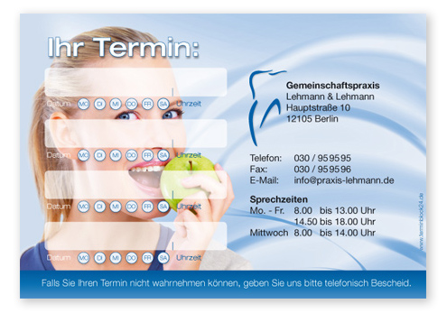 Terminzettel "gesundes Lächeln" - 4 Termine mit Wochentagen - 1214010444